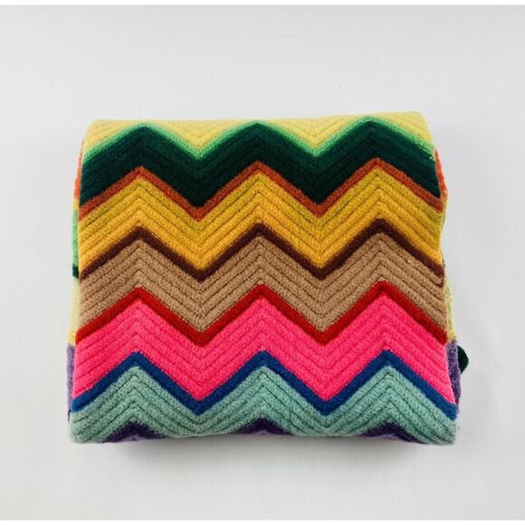 Handmade 70s Crochet Throw Chevron Blanket Cottagecore Zigzag Afghan Wool Felted - Picture 6 of 9
